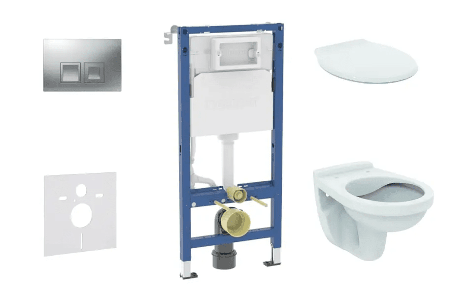 Geberit SANI11CD2145 - Set předstěnové instalace, klozetu Alpha a sedátka, tlačítko Delta35, matný chrom