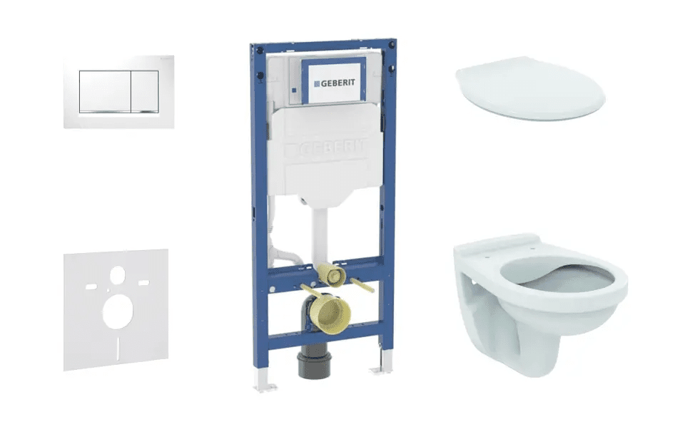 Geberit SANI11CD3128 - Set předstěnové instalace, klozetu Alpha a sedátka, tlačítko Sigma20, bílá/chrom