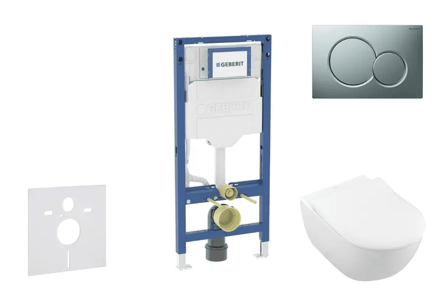Geberit SANI11CK2110 - Set předstěnové instalace, klozetu Subway 2.0 a sedátka softclose, tlačítko Sigma01, matný chrom
