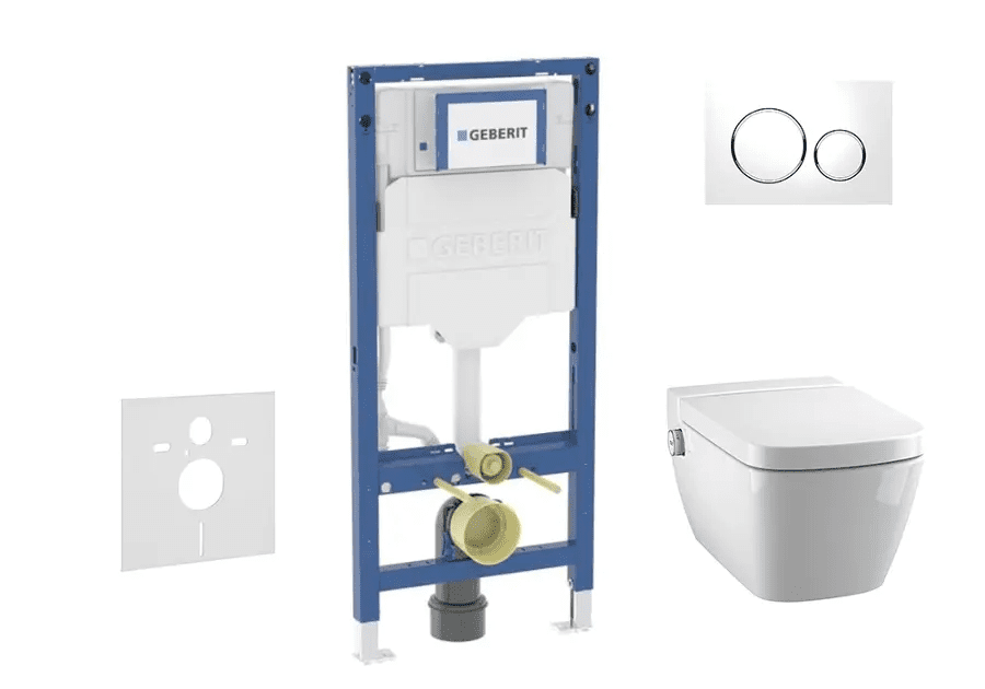 Geberit SANI11CT3103 - Set předstěnové instalace, klozetu TECEone a sedátka softclose, tlačítko Sigma20, bílá/lesklý chrom