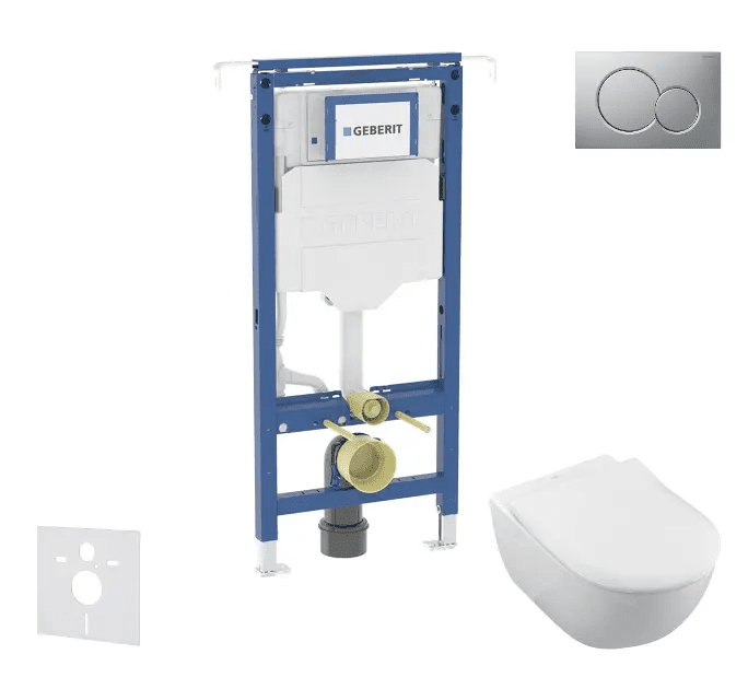 Geberit SANI11CK2100 - Set předstěnové instalace, klozetu a sedátka Villeroy Boch, tlačítka Sigma01, DirectFlush, SoftClose, CeramicPlus, matný chrom