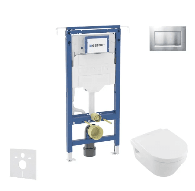 Geberit SANI11CK2115 - Set předstěnové instalace, klozetu a sedátka Villeroy Boch, tlačítka Sigma20, DirectFlush, SoftClose, CeramicPlus, matný chrom/chrom