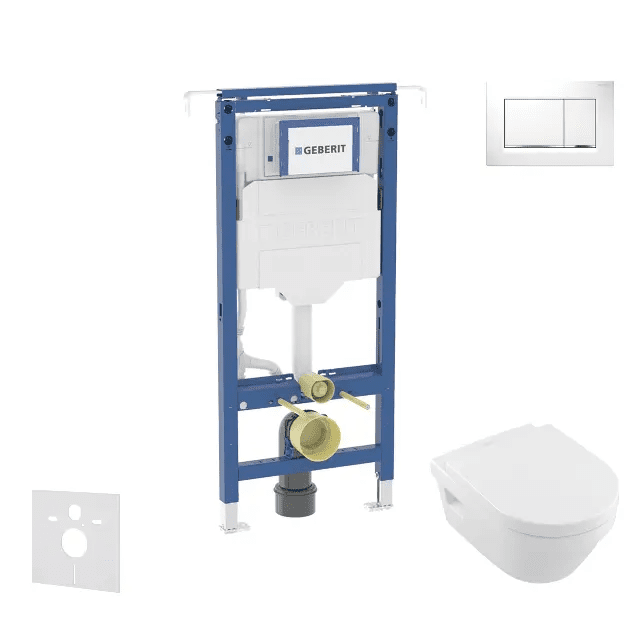 Geberit SANI11CK3105 - Set předstěnové instalace, klozetu a sedátka Villeroy Boch, tlačítka Sigma20, DirectFlush, SoftClose, CeramicPlus, bílá/chrom