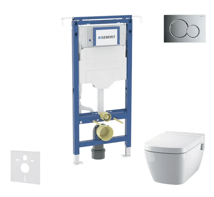 Geberit SANI11CT1100 - Set předstěnové instalace, klozetu a sedátka Tece One, tlačítka Sigma01, Rimless, SoftClose, lesklý chrom