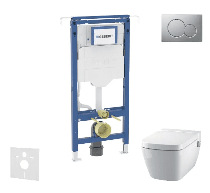 Geberit SANI11CT2100 - Set předstěnové instalace, klozetu a sedátka Tece One, tlačítka Sigma01, Rimless, SoftClose, matný chrom
