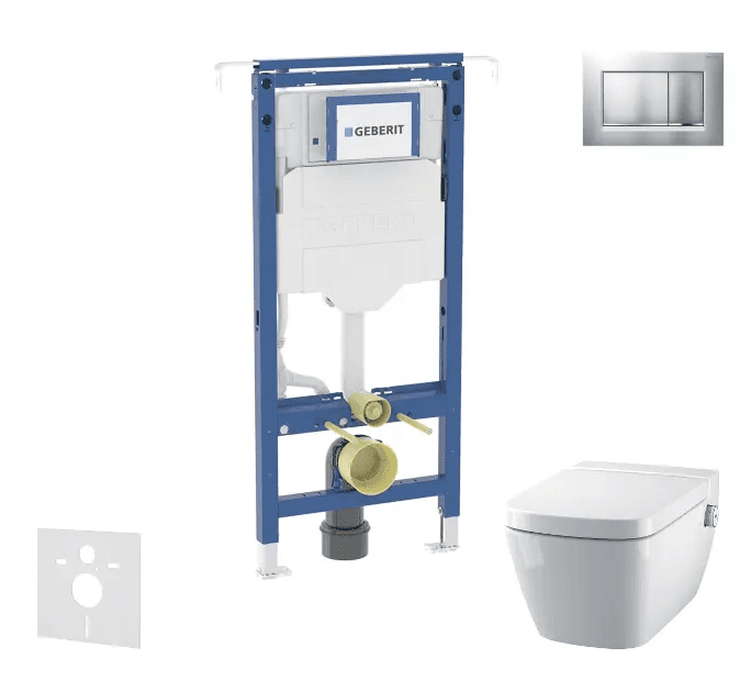 Geberit SANI11CT2101 - Set předstěnové instalace, klozetu a sedátka Tece One, tlačítka Sigma20, Rimless, SoftClose, matný chrom/chrom