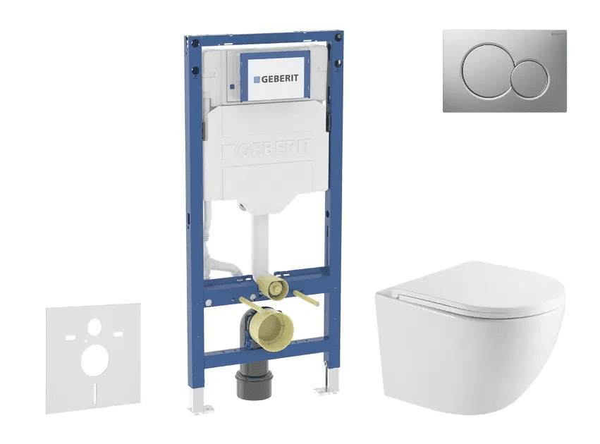 Geberit SANI11CA2104 - Set předstěnové instalace, klozetu Oudee a sedátka softclose, tlačítko Sigma01, lakovaný matný chrom