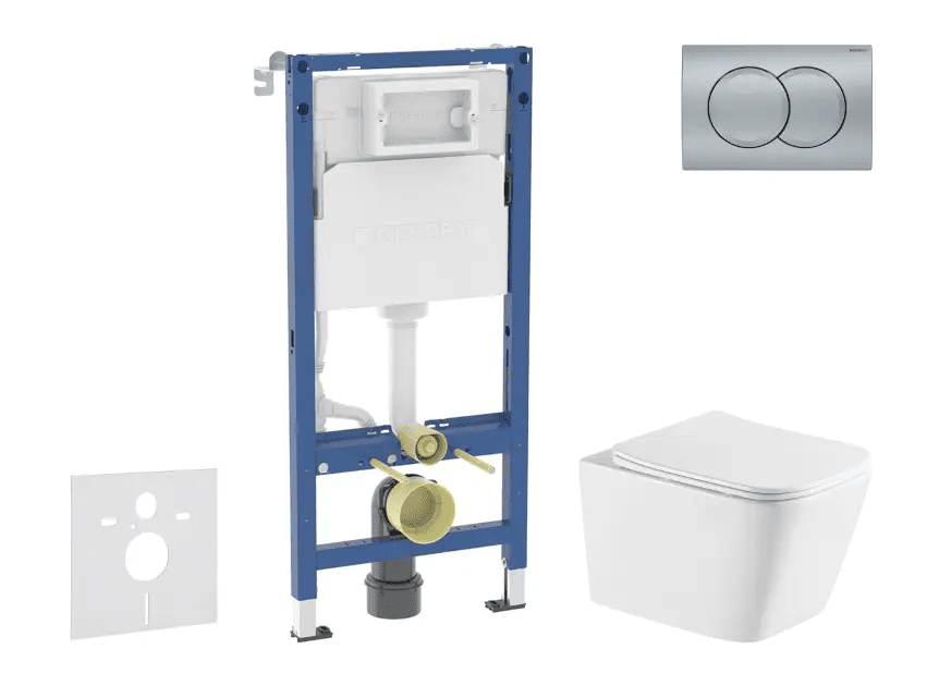 Geberit SANI11CA2117 - Set předstěnové instalace, klozetu Arkas I a sedátka softclose, tlačítko Delta01, matný chrom