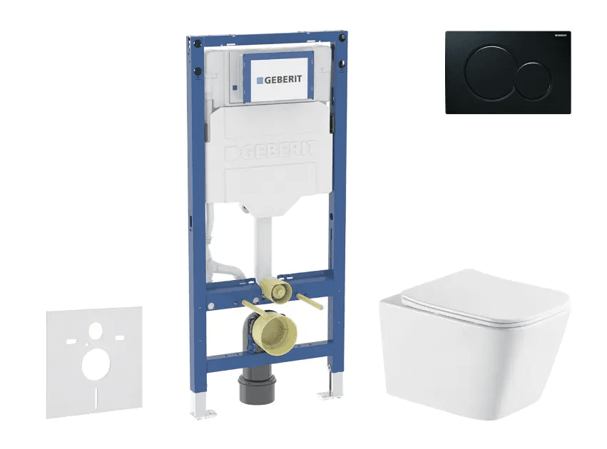 Geberit SANI11CA5185 - Set předstěnové instalace, klozetu Arkas I a sedátka softclose, tlačítko Sigma01, černá