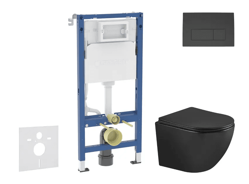 Geberit SANI11CA5507 - Set předstěnové instalace, klozetu Oudee a sedátka softclose, tlačítko Delta50, matná černá