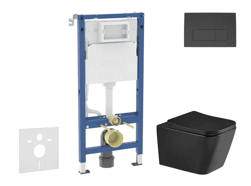 Geberit SANI11CA5513 - Set předstěnové instalace, klozetu Arkas I a sedátka softclose, tlačítko Delta50, matná černá