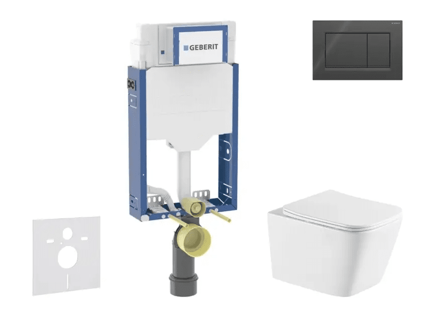Geberit SANI15CA5167 - Set předstěnové instalace, klozetu Arkas I a sedátka softclose, tlačítko Sigma20, černá lesk/černá mat