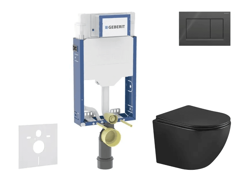 Geberit SANI15CA5506 - Set předstěnové instalace, klozetu Oudee a sedátka softclose, tlačítko Sigma20, černá lesk/černá mat