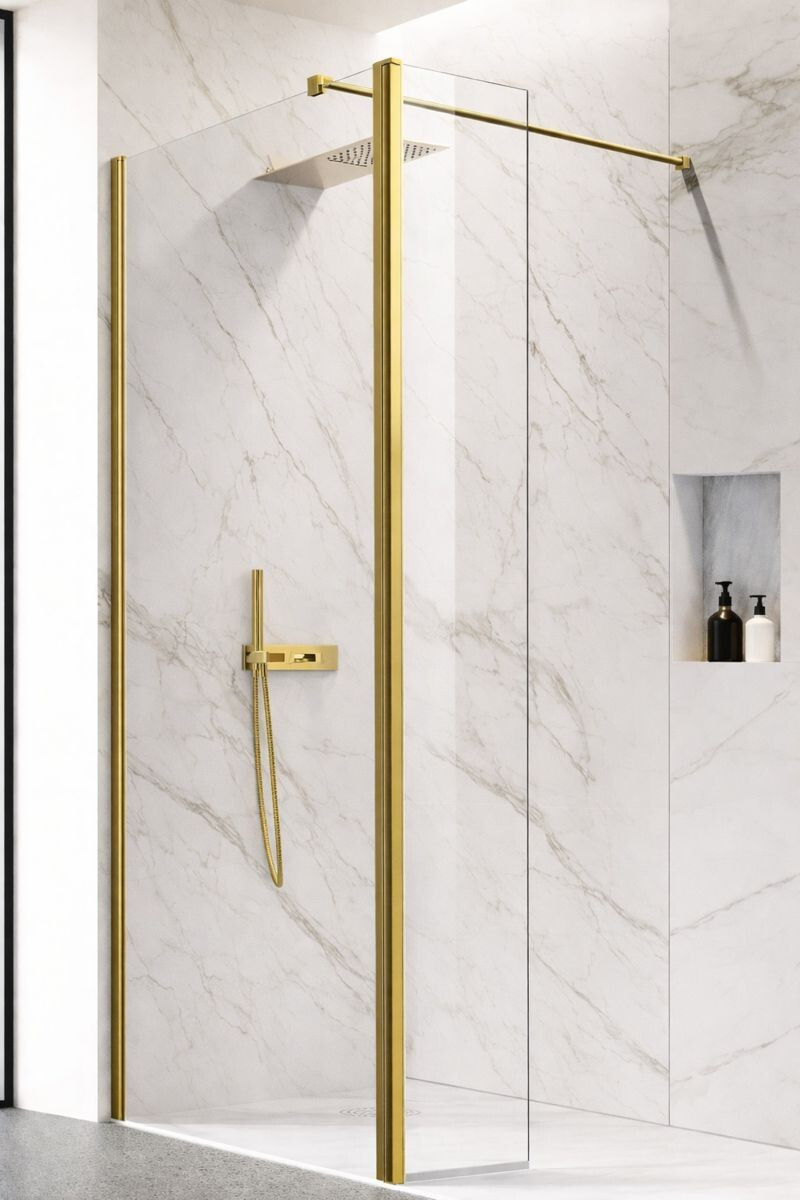 HOPA Walk-in sprchový kout LAGOS GOLD NEW 200 s otočným panelem — Barva rámu - Zlatá, Rozměr A - 80, Rozměr C - 200, Výplň - Čiré bezpečnostní sklo - 8 mm