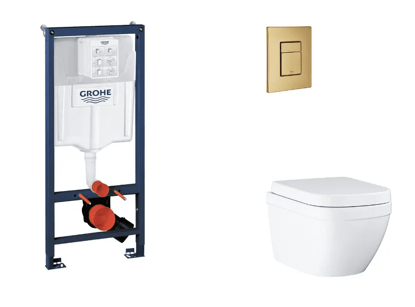 Grohe SANI11BB4126 - Set předstěnové instalace, klozetu, sedátka SoftClose a tlačítka Skate Cosmopolitan, Triple Vortex, kartáčovaný Cool Sunrise