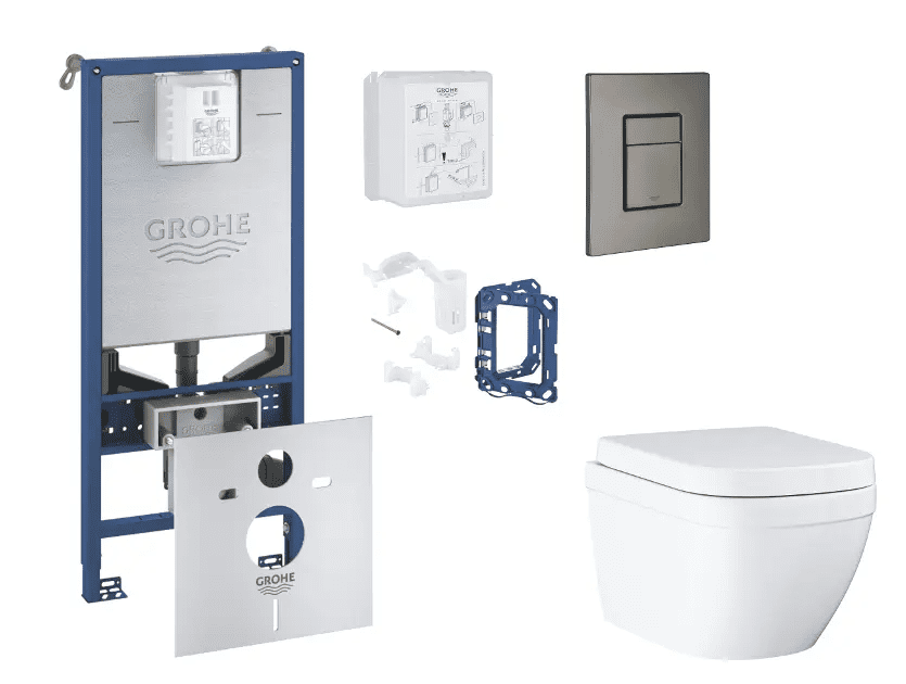Grohe SANI11BB5128 - Set předstěnové instalace, klozetu, sedátka SoftClose, tlačítka Skate Cosmopolitan a sady pro vhazování tablet, Triple Vortex, kartáčovaný Hard Graphite