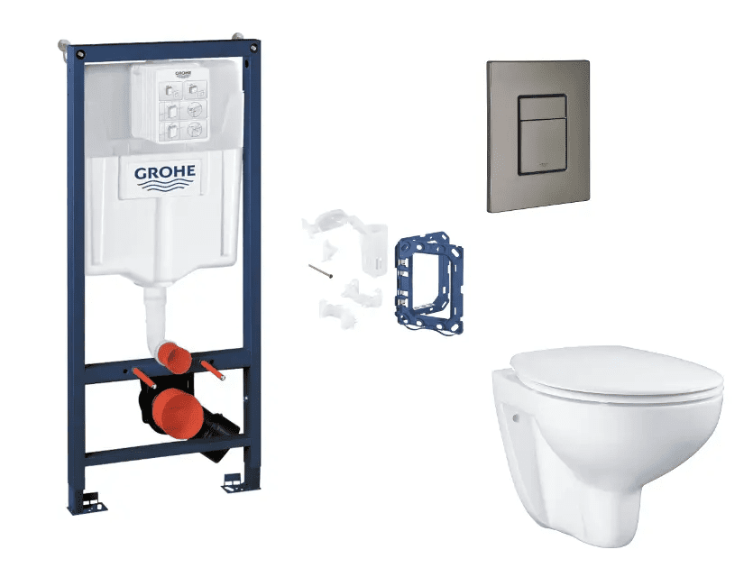 Grohe SANI11BB5134 - Set předstěnové instalace, klozetu, sedátka SoftClose, tlačítka Skate Cosmopolitan a sady pro vhazování tablet, kartáčovaný Hard Graphite
