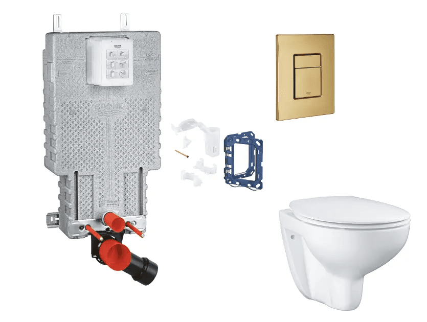 Grohe SANI15BB4121 - Set předstěnové instalace, klozetu, sedátka SoftClose, tlačítka Skate Cosmopolitan a sady pro vhazování tablet, kartáčovaný Cool Sunrise