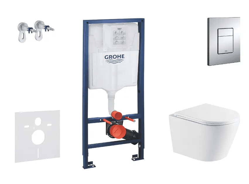 Grohe SANI11BA1108 - Set předstěnové instalace, klozetu Nefia a sedátka softclose, tlačítko Skate Cosmopolitan, chrom