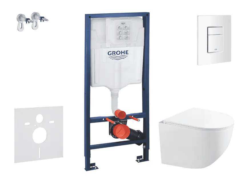 Grohe SANI11BA3103 - Set předstěnové instalace, kompaktního klozetu Gaia sedátka softclose, tlačítko Skate Cosmopolitan, alpská bílá