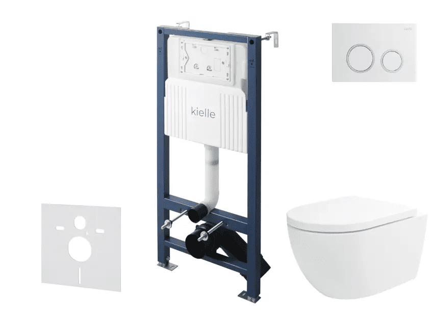 kielle 30528SS22 - Set předstěnové instalace, klozetu Oudee, Vortex Rimless+, sedátka softclose a tlačítka Gemini New II, lesklá bílá/chrom
