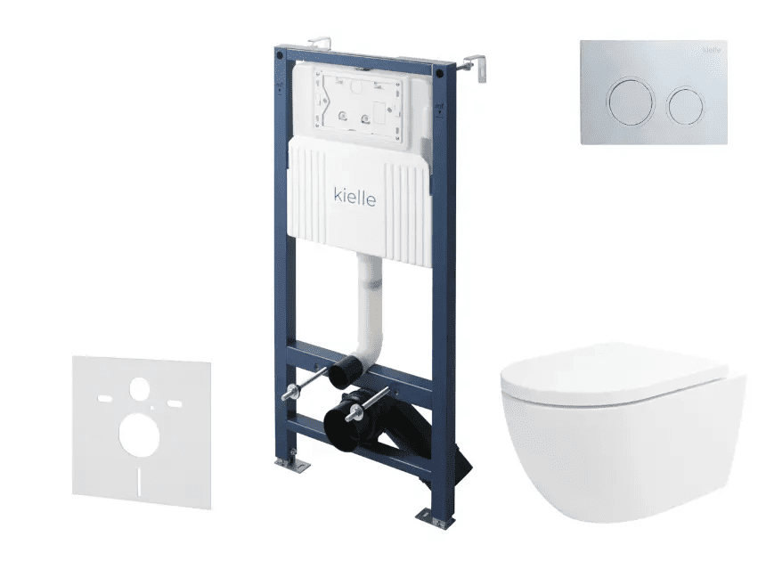 kielle 30528SS23 - Set předstěnové instalace, klozetu Oudee, Vortex Rimless+, sedátka softclose a tlačítka Gemini New II, lesklý chrom