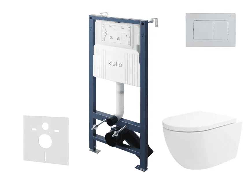 kielle 30528SS26 - Set předstěnové instalace, klozetu Oudee, Vortex Rimless+, sedátka softclose a tlačítka Gemini New III, lesklý chrom
