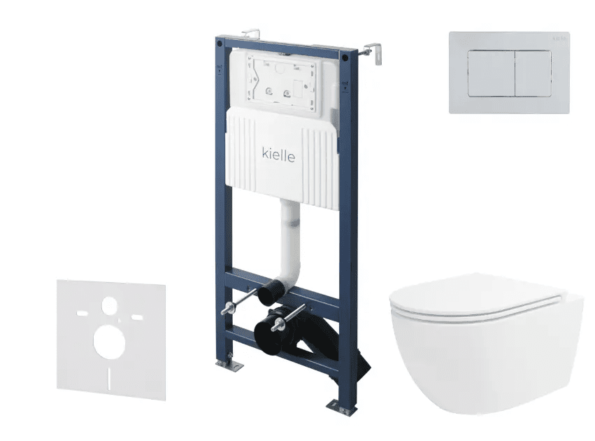 kielle 30528SS35 - Set předstěnové instalace, klozetu Oudee, Vortex Rimless+, sedátka softclose a tlačítka Gemini New III, lesklý chrom