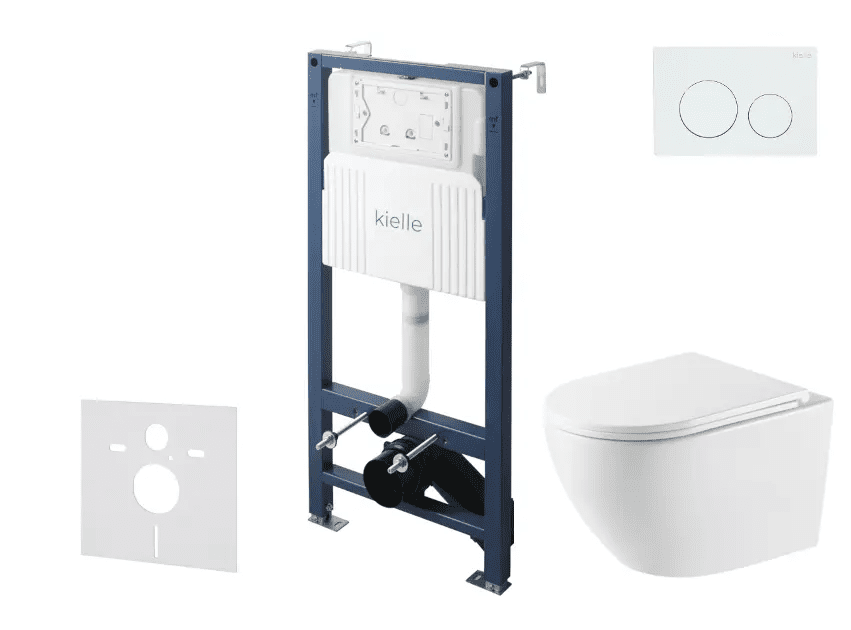kielle 30528SS55 - Set předstěnové instalace, klozetu Oudee, Vortex Rimless+, sedátka softclose a tlačítka Gemini New I, lesklá bílá