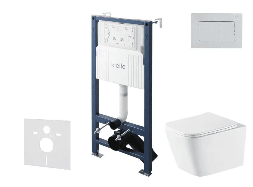 kielle 30528SS80 - Set předstěnové instalace, klozetu Arkas I, Vortex Rimless+, sedátka softclose a tlačítka Gemini New III, lesklý chrom