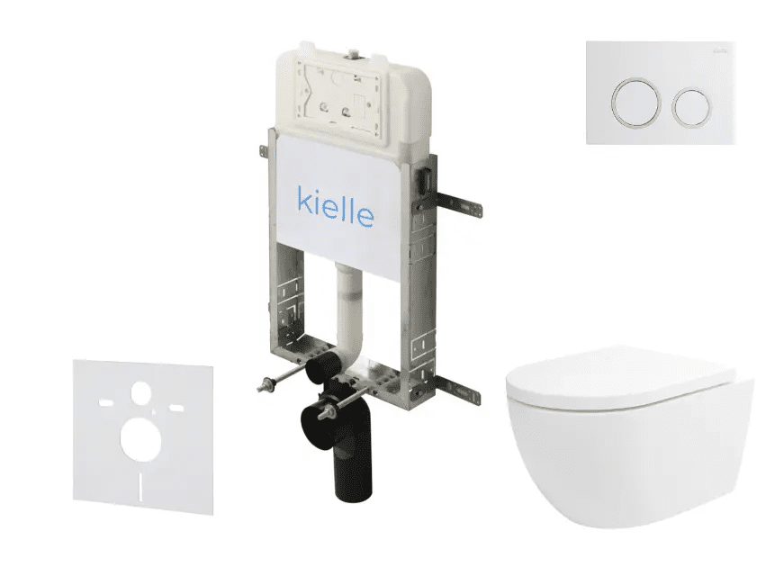 kielle 30528SZ22 - Set předstěnové instalace, klozetu Oudee, Vortex Rimless+, sedátka softclose a tlačítka Gemini New II, lesklá bílá/chrom