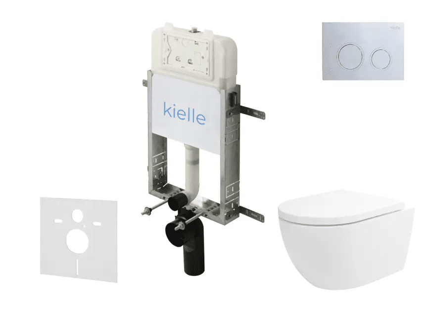 kielle 30528SZ23 - Set předstěnové instalace, klozetu Oudee, Vortex Rimless+, sedátka softclose a tlačítka Gemini New II, lesklý chrom