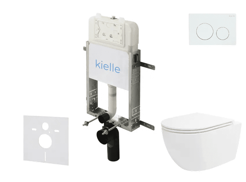 kielle 30528SZ28 - Set předstěnové instalace, klozetu Oudee, Vortex Rimless+, sedátka softclose a tlačítka Gemini New I, lesklá bílá