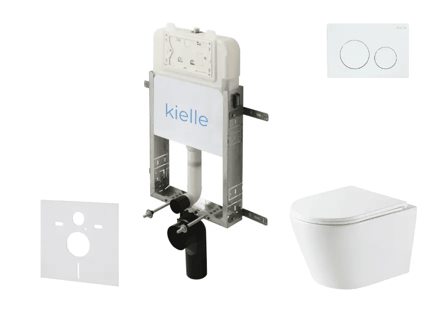 kielle 30528SZ46 - Set předstěnové instalace, klozetu Nefia, Vortex Rimless+, sedátka softclose a tlačítka Gemini New I, lesklá bílá