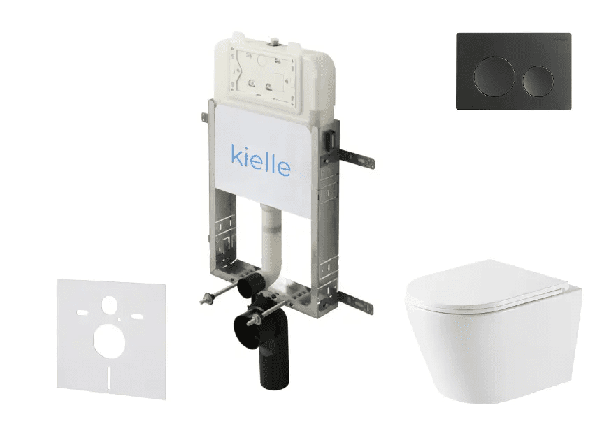 kielle 30528SZ48 - Set předstěnové instalace, klozetu Nefia, Vortex Rimless+, sedátka softclose a tlačítka Gemini New I, matná černá