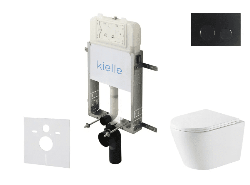 kielle 30528SZ51 - Set předstěnové instalace, klozetu Nefia, Vortex Rimless+, sedátka softclose a tlačítka Gemini New II, matná černá