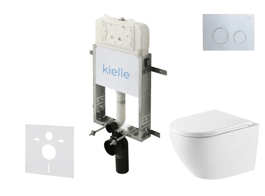 kielle 30528SZ59 - Set předstěnové instalace, klozetu Oudee, Vortex Rimless+, sedátka softclose a tlačítka Gemini New II, lesklý chrom