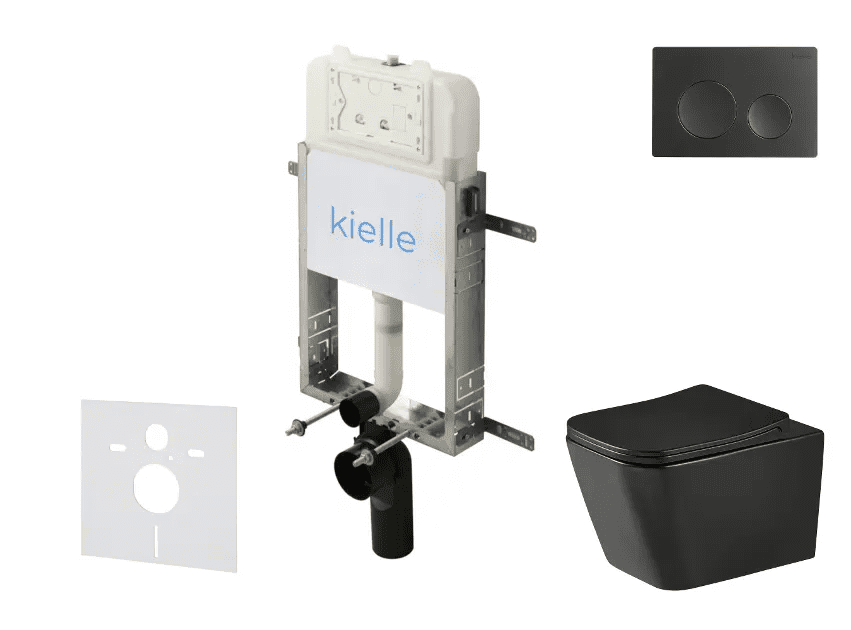 kielle 30528SZ94 - Set předstěnové instalace, klozetu Arkas I, Vortex Rimless+, sedátka softclose a tlačítka Gemini New I, matná černá
