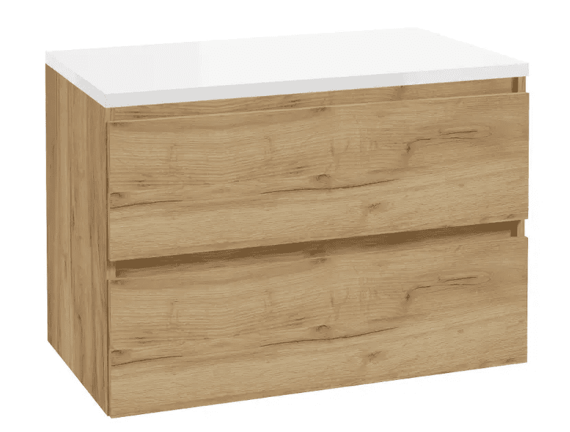 kielle 50027S831 - Skříňka včetně desky pod umyvadlo 80x55x46 cm, zlatý dub/lesklá bílá