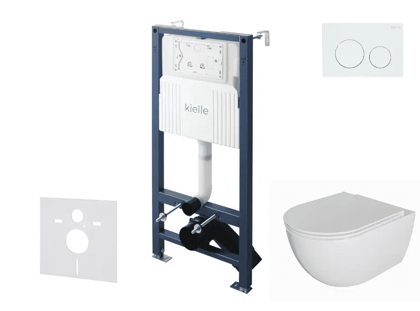kielle 30528SS01 - Set předstěnové instalace, klozetu Oudee, Rimless, sedátka softclose a tlačítka Gemini New I, lesklá bílá