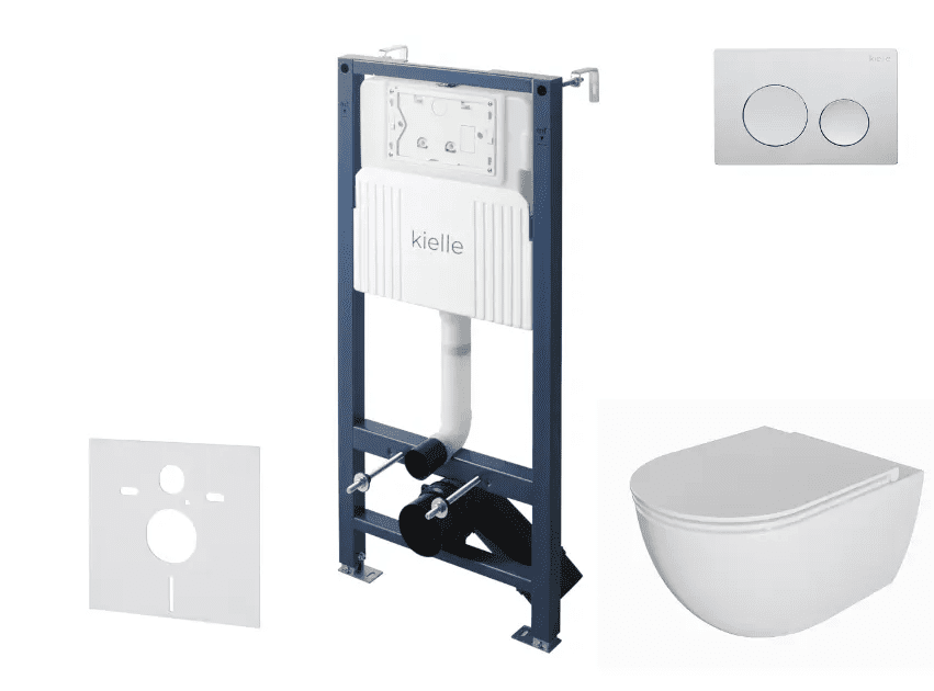 kielle 30528SS02 - Set předstěnové instalace, klozetu Oudee, Rimless, sedátka softclose a tlačítka Gemini New I, lesklý chrom
