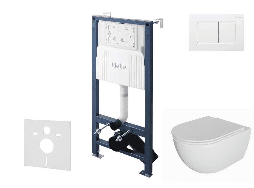 kielle 30528SS07 - Set předstěnové instalace, klozetu Oudee, Rimless, sedátka softclose a tlačítka Gemini New III, lesklá bílá