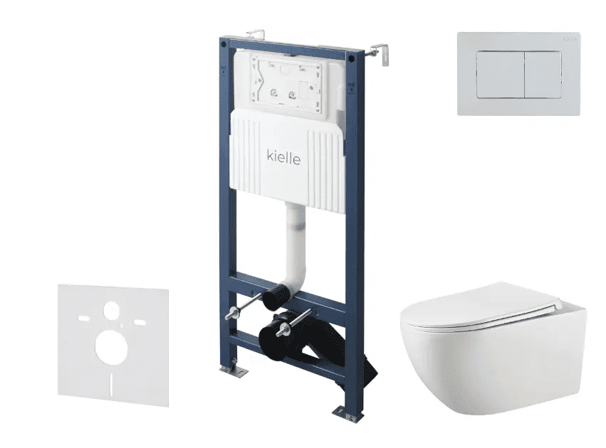 kielle 30528SS17 - Set předstěnové instalace, klozetu Gaia, Rimless, sedátka softclose a tlačítka Gemini New III, lesklý chrom