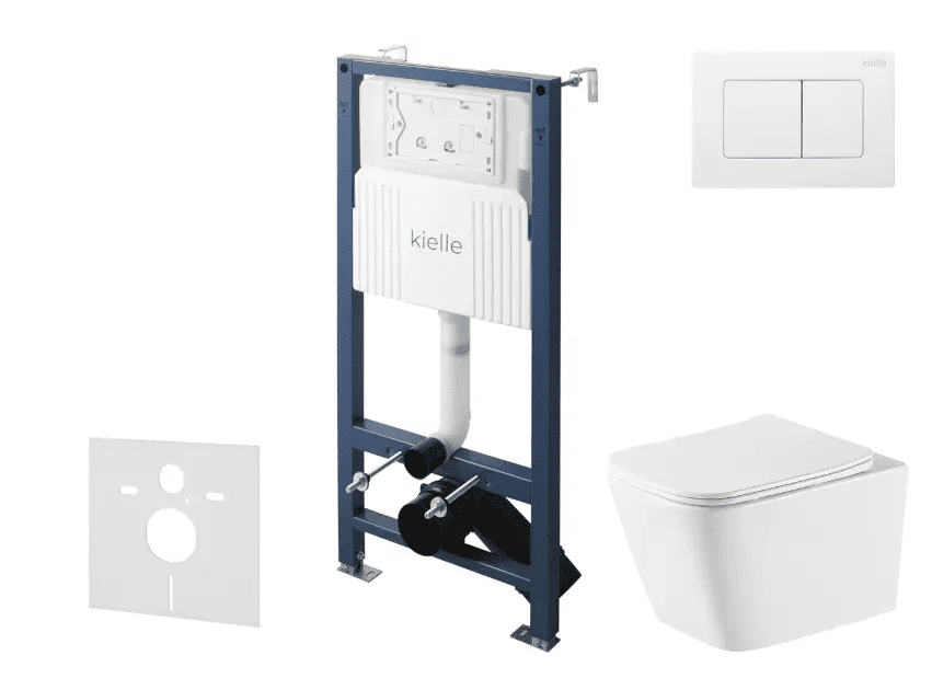 kielle 30528SS79 - Set předstěnové instalace, klozetu Arkas I, Vortex Rimless+, sedátka softclose a tlačítka Gemini New III, lesklá bílá