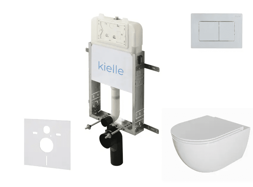kielle 30528SZ08 - Set předstěnové instalace, klozetu Oudee, Rimless, sedátka softclose a tlačítka Gemini New III, lesklý chrom