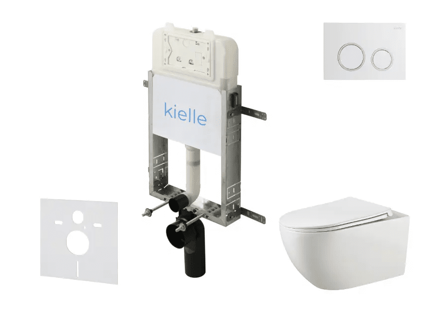 kielle 30528SZ13 - Set předstěnové instalace, klozetu Gaia, Rimless, sedátka softclose a tlačítka Gemini New II, lesklá bílá/chrom