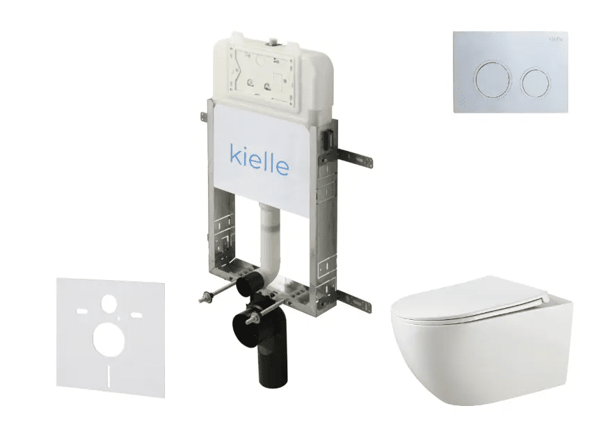 kielle 30528SZ14 - Set předstěnové instalace, klozetu Gaia, Rimless, sedátka softclose a tlačítka Gemini New II, lesklý chrom