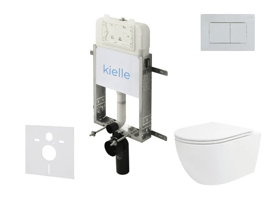 kielle 30528SZ35 - Set předstěnové instalace, klozetu Oudee, Vortex Rimless+, sedátka softclose a tlačítka Gemini New III, lesklý chrom
