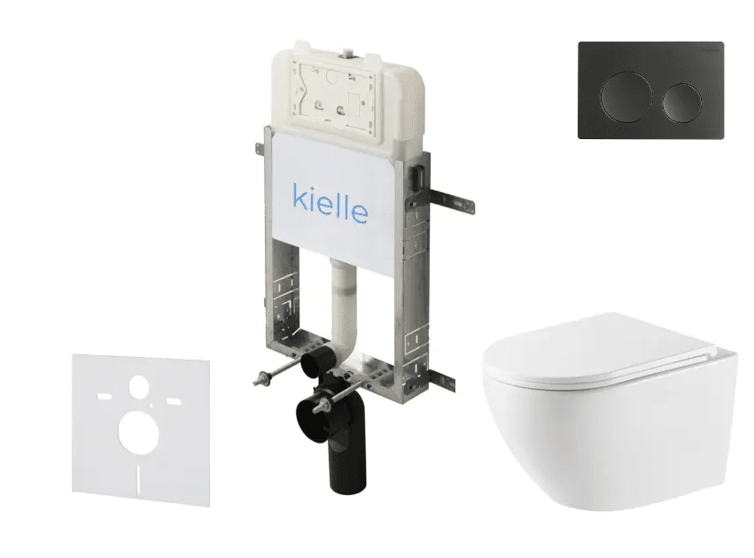 kielle 30528SZ57 - Set předstěnové instalace, klozetu Oudee, Vortex Rimless+, sedátka softclose a tlačítka Gemini New I, matná černá