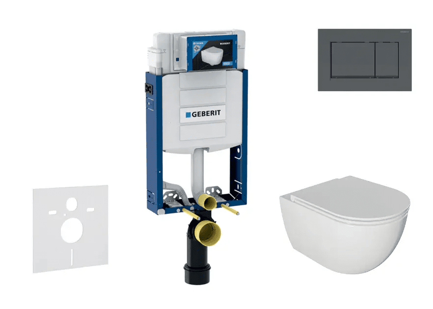 Geberit SANI15CA5104 - Set předstěnové instalace, klozetu Oudee a sedátka softclose, tlačítko Sigma20, matná černá/černá